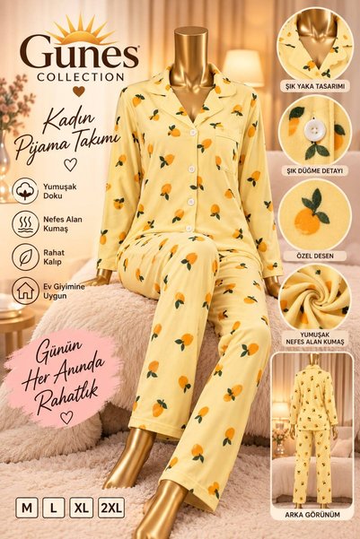 güneş collection Uzun Kollu Yumuşak Kumaş Süet Pijama Takımı