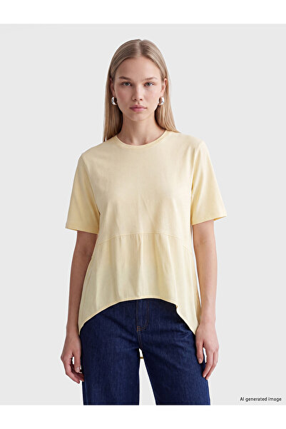 LC Waikiki Alita City Lcw Vision Beige Combed Cotton Plain Oval Neck Short Sl...