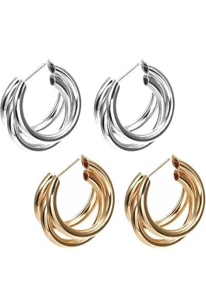 Shining Diva Fashion أقراط حلقية ثلاثية أنيقة بلون ذهبي وفضي للنساء والبنات م...