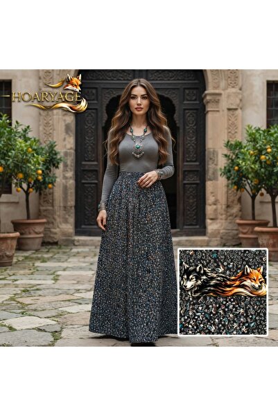 hoaryage Elastic Waist, Vibrant Colored Patterned Viscose Printed Fabric Maxi...