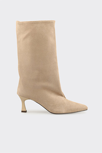 Elle Shoes Bej Deri Kadın Klasik Bot