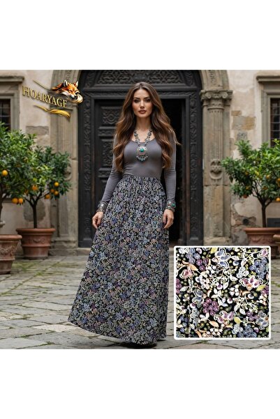 hoaryage Elastic Waist, Vibrant Colored Patterned Viscose Printed Fabric Maxi...