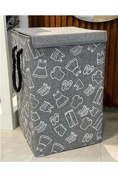 Generic Foldable Cloth Storage laundry Basket With Lid and Rope Handles