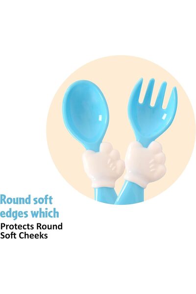 Generic Disney Mickey Dinnerware Fork & Spoon Set for Kids Reusable BPA Free Easy to Hold - Blue