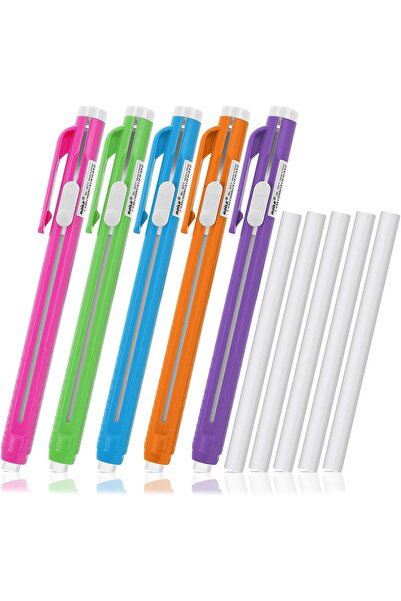 Generic Pen-Style Erasers, 5 Retractable Click Eraser Pen Shell + 5 Eraser,Me...