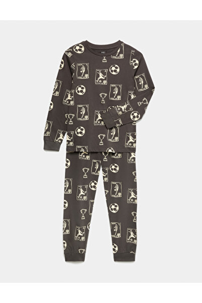 Marks & Spencer Saf Pamuklu Futbol Baskılı Çocuk Pijama Takımı
