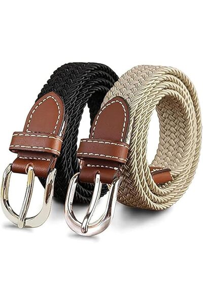 Yelajoy 2 Pack 1'' Narrow Width Elastic Belt, Stretch Braided Skinny Fabric W...