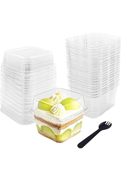 GENERAL 50 Pcs 8OZ Plastic Dessert Cups with Lids and Spoons,Square Parfait C...