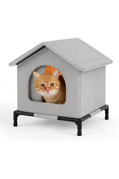 TIKHOME مأوى خارجي للقطط، عش معزول مقاوم للماء - مأوى خارجي للقطط بقاعدة مرتف...