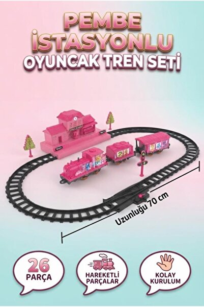 Tıfıl Toys Pembe İstasyonlu Pilli Oyuncak Tren Seti - 26 Parça Hareketli Loko...