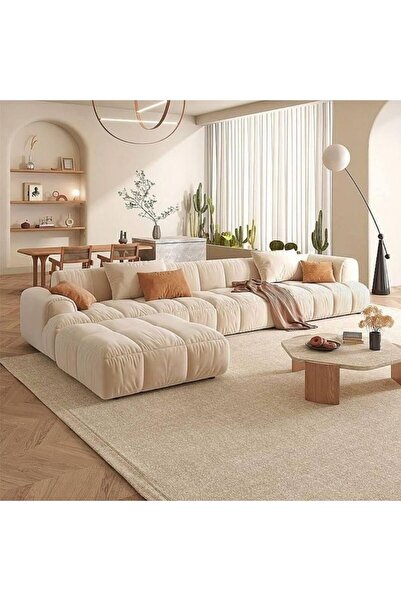 Generic Corner L-Shaped Sofa Made of Suede Wood and Velvet Fabric with Comfor...