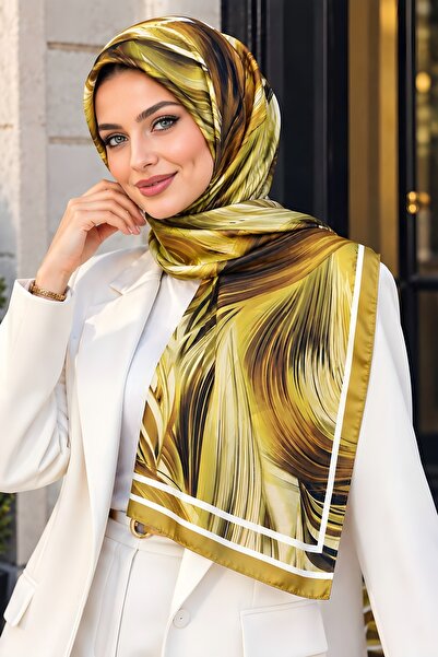 İmajButik شال ناعم منقوش باللون الأخضر الزيتي
