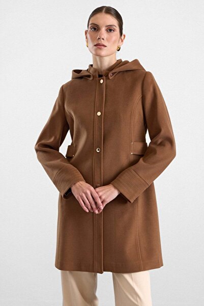 Olcay Snap Fastener and Stitching Detailed Detachable Hooded Coat Taba 3191