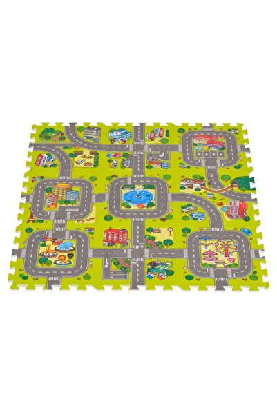 Moni Toys EVA пъзел постелка с пътища, 9 части, 90.5x90.5 см, Карта на град, ...