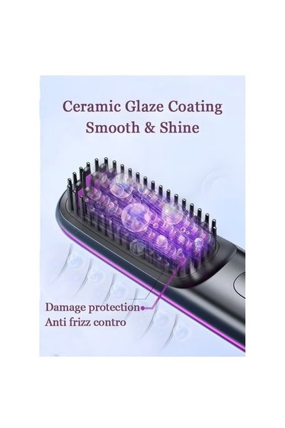 Generic Brand Wireless Hair Straightener Brush, Portable Mini Ceramic Ionic Straightening Comb and curler 2 in 1, Thermal Brush 20s Fast Heating & 3 Temp Settings & Anti-Scald