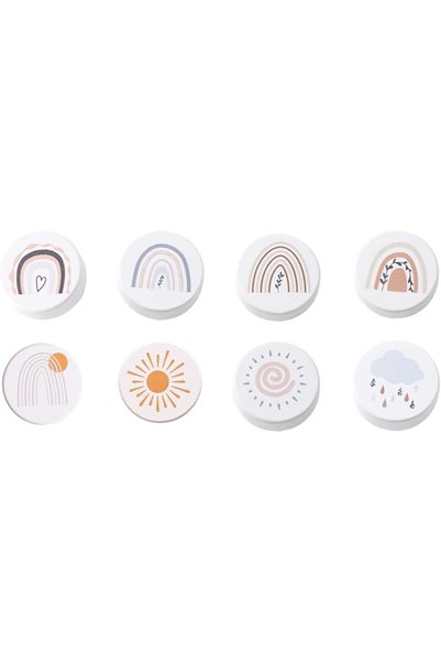 WOODEN TEETHER مقابض أدراج بيضاء، 8 قطع، مقابض خزائن بنمط قوس قزح، مقابض خزائ...