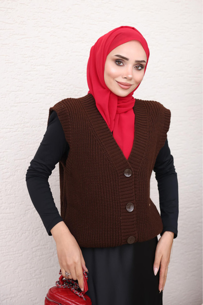 İmajButik Brown Button Knit Vest