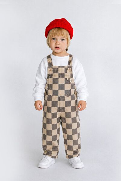 Overdo Unisex Children's Salopet with Elastic Waist and Checkerboard Pattern