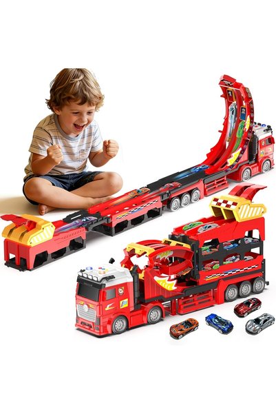 Generic 3 in1 Carrier Truck with Foldable Race Track, سيارات اطفال, Toy Truck...