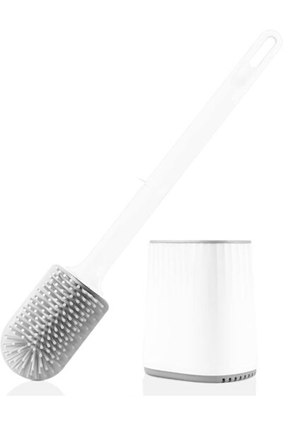 Generic Silicone Toilet Brush and Holder Set, Wall Mounted, Flexible Flat Toi...