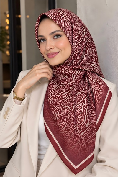 İmajButik وشاح ناعم منقوش باللون العنابي