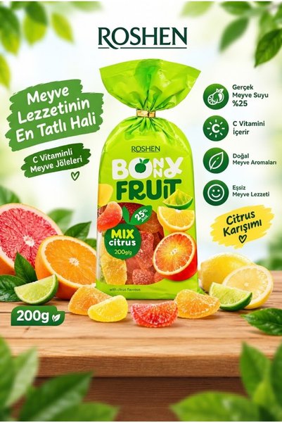 Roshen Bonny Fruit Mix Citrus 200 GR Karışık Meyve Aromalı Yumuşak Şekerleme