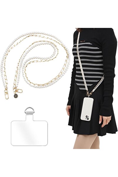Generic Pearl Bead Phone Crossbody Lanyard - Universal Leather Metal Shoulder...