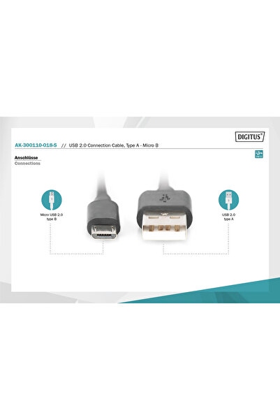 Digitus AK-300110-018-S  1,8 Metre USB 2.0 Bağlantı kablosu Type A – MiCRO B