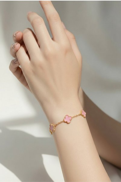 Lenis Studio Pembe&Gold Yonca Çelik Bileklik
