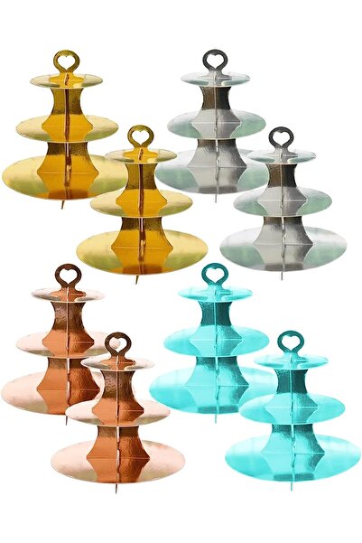 Generic 8 Pack 4 Colors 3-Tier Golden Round Cardboard Cupcake Stand Cupcake H...