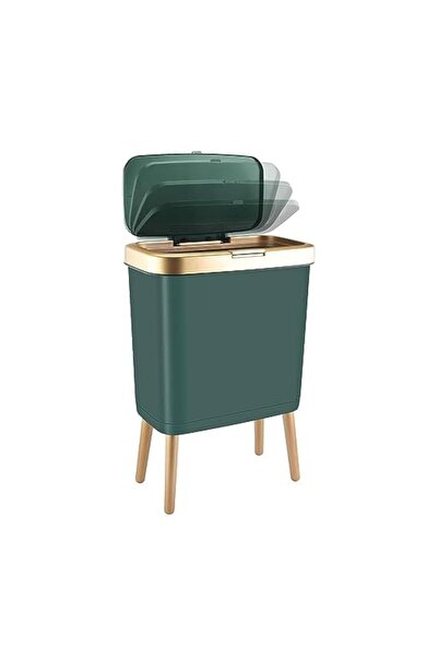 Generic Trash Can with Lid (Green with Gold Edge)