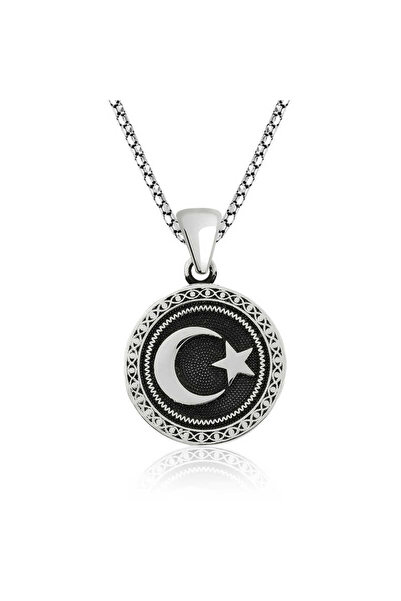 BlackCraft Silver Crescent Moon and Star Necklace