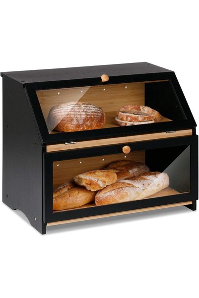 Generic Bread Box for Home, Wooden Double Layer Large Capacity Bread Box Stor...