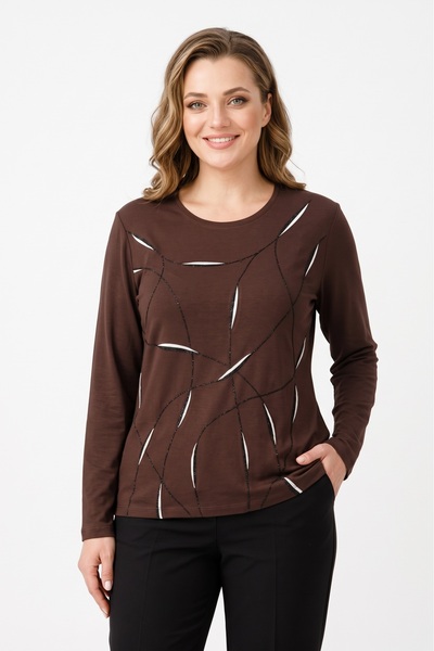 YXL COLLECTION Γυναικεία μπλούζα μεγάλου μεγέθους Lycra με στάμπα με λαιμόκοψ...