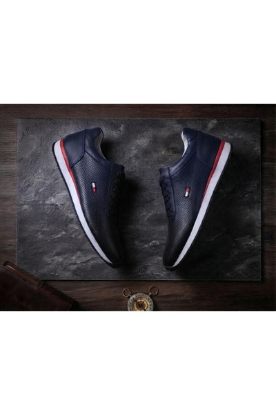 Hakiki Deri Lacivert Renk Sneaker Erkek Ayakkabı TE0139