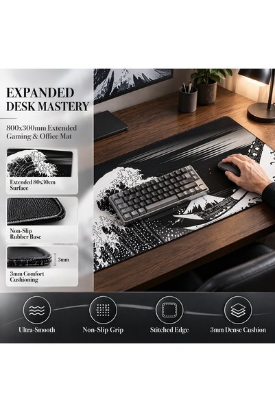 CozyNook سجادة مكتب كبيرة 80×30 سم، سماكة 3 مم، لوحة ماوس ممتدة للوحة المفاتيح والماوس بتصميم مموج