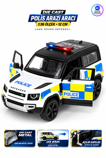 YILDIRIM OYUNCAK Die Cast Land Rover Defender 90 Metal Model Polis Arabası 12...