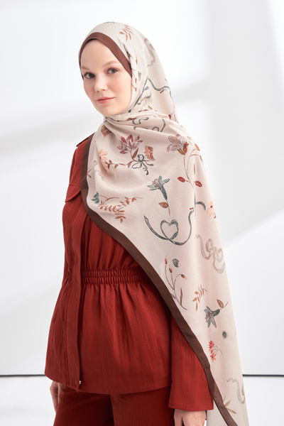ARMANDA Floral Archive Lavinia Pattern Shawl - Brown - Cream