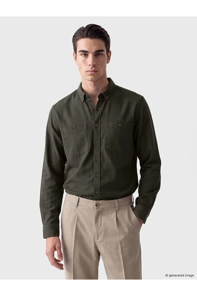 LC Waikiki Khaki Regular Fit Gabardine Men's Shirt