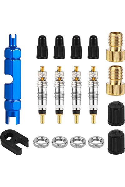 Generic Valve Core Repair Kit for Presta, 4 Valve Cores 4 Valve Core Caps 4 N...
