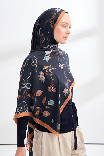 ARMANDA Floral Archive Lavinia Pattern Shawl - Gold - Navy Blue
