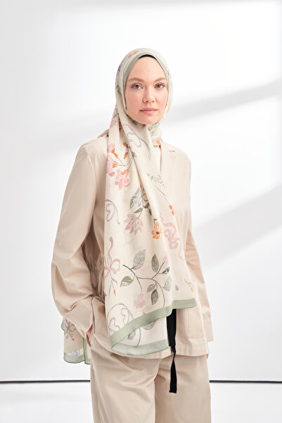ARMANDA Floral Archive Lavinia Pattern Shawl - Nile Green