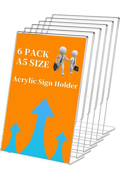 Generic 6 Pack A5 Acrylic Sign Holder, Transparent L Shape Stand, Table Sign ...