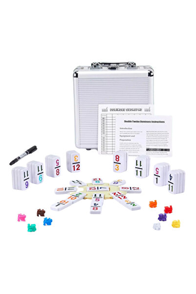 AcronicPro Set de domino Mexican Train 12 piese, Cutie de transport din alumi...