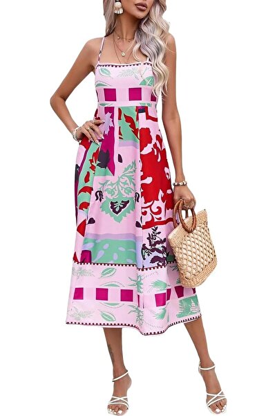 GENERAL ABINGOO Women Graffiti Printed Maxi Cami Dress Square Neck Sleeveless...