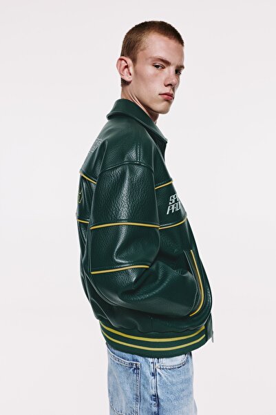 Pull & Bear Nakışlı suni deri ceket