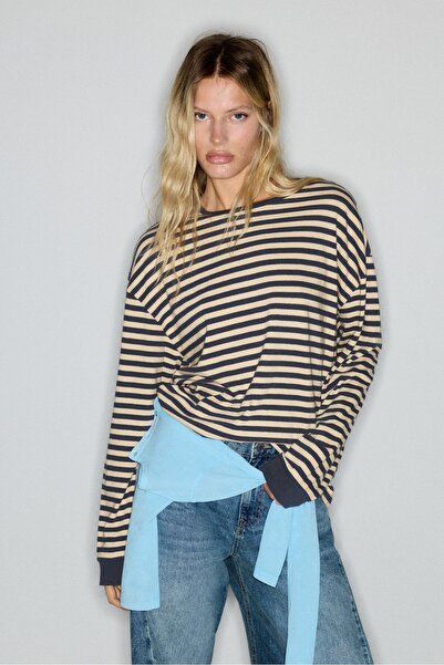 Pull & Bear Çizgili uzun kollu Tişört