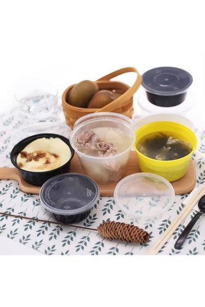 Home By SS 300 ml Disposable Food Package Containers with Lid Plastic Round Containers, Microwave Safe, Food Grade Plastic (25PCS)