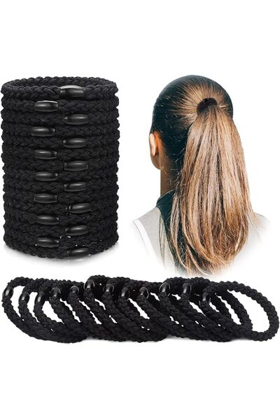 Chuangdi 12 Elastic Hair Ties for Women, Cotton Bands, Black