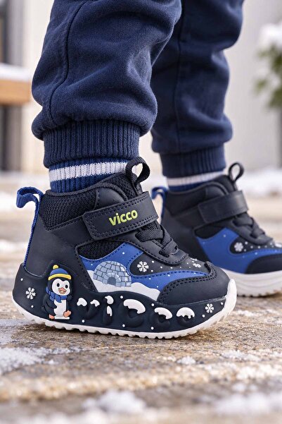 Vicco Erkek Çocuk Lacivert Mavi Işıklı Bot Cırt Cırtlı Penguen Desenli Kışlık...